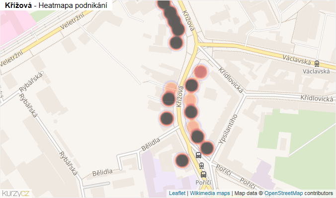 Mapa Křížová - Firmy v ulici.