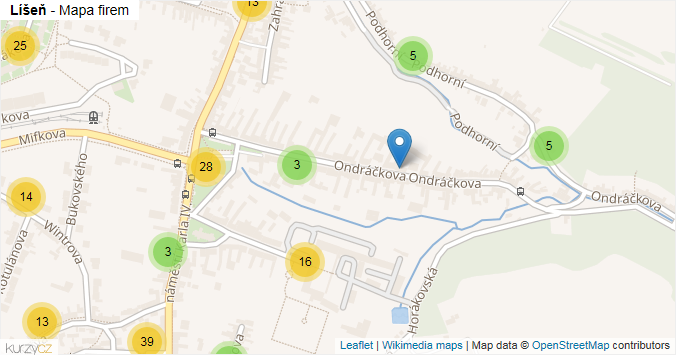 Mapa Líšeň - Firmy v části obce.
