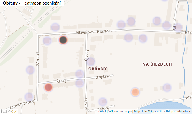 Mapa Obřany - Firmy v části obce.