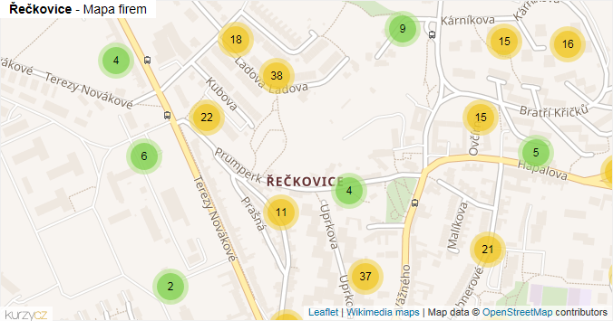 Mapa Řečkovice - Firmy v části obce.