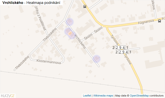 Mapa Vrchlického - Firmy v ulici.