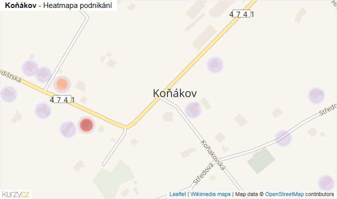 Mapa Koňákov - Firmy v části obce.