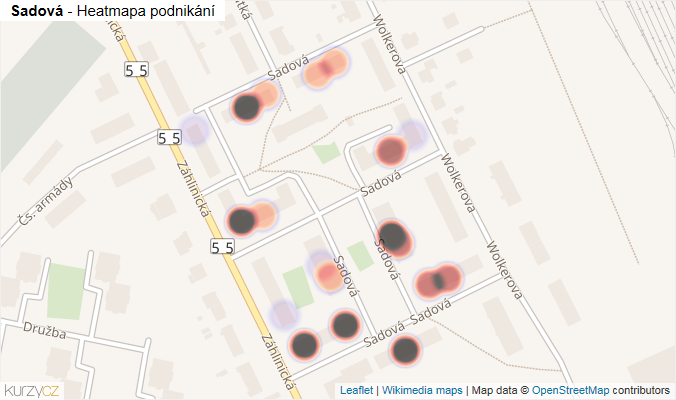 Mapa Sadová - Firmy v ulici.