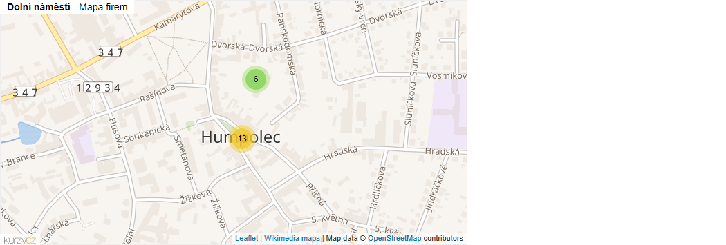 Mapa Dolní náměstí - Firmy v ulici.