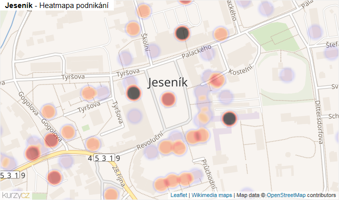 Mapa Jeseník - Firmy v části obce.