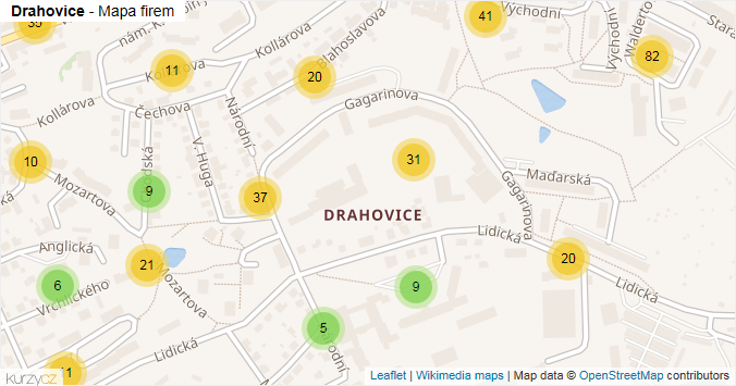 Mapa Drahovice - Firmy v části obce.