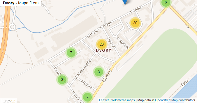 Mapa Dvory - Firmy v části obce.