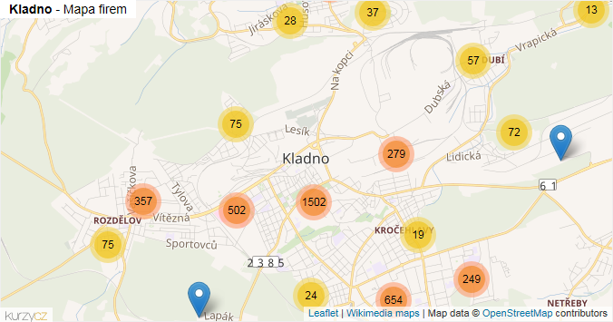 Mapa Kladno - Firmy v obci.