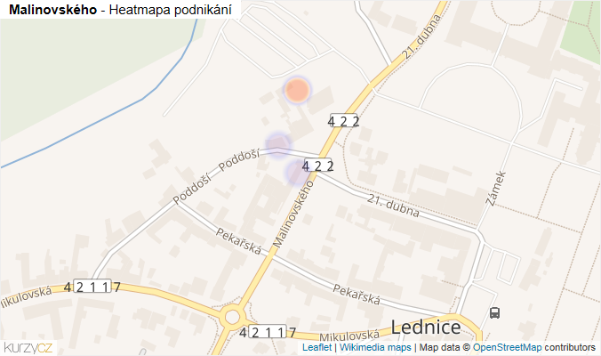 Mapa Malinovského - Firmy v ulici.