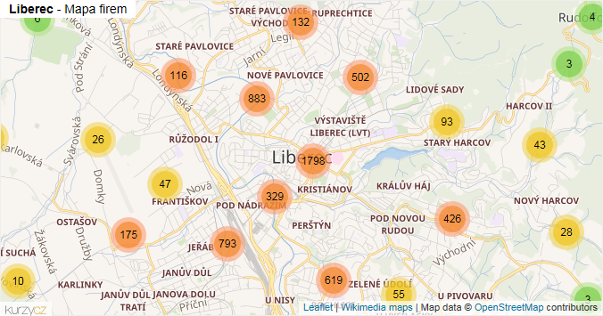 Mapa Liberec - Firmy v obci.