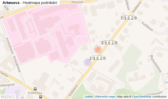Mapa Arbesova - Firmy v ulici.