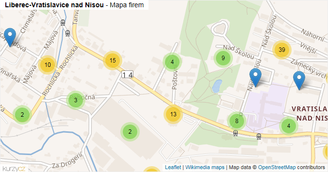 Mapa Liberec-Vratislavice nad Nisou - Firmy v městské části.