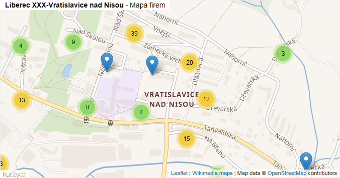 Mapa Liberec XXX-Vratislavice nad Nisou - Firmy v části obce.