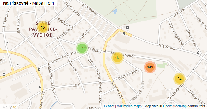 Mapa Na Pískovně - Firmy v ulici.