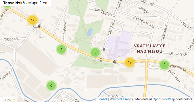 Mapa Tanvaldská - Firmy v ulici.