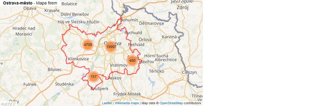 Mapa Ostrava-město - Firmy v okrese.