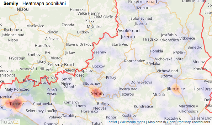 Mapa Semily - Firmy v okrese.