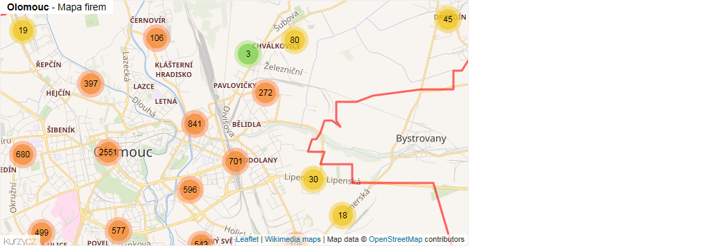 Mapa Olomouc - Firmy v obci.