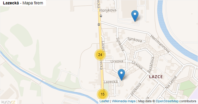 Mapa Lazecká - Firmy v ulici.