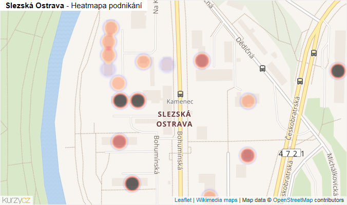 Mapa Slezská Ostrava - Firmy v části obce.