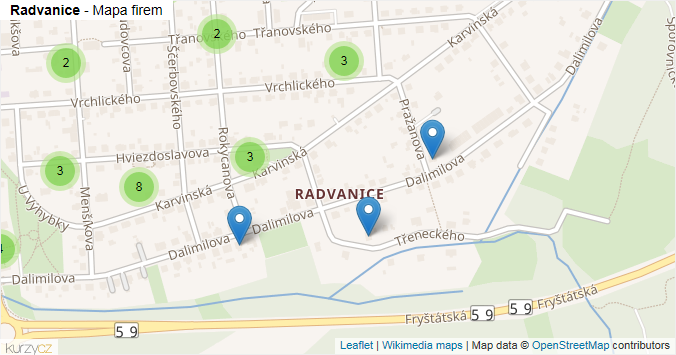 Mapa Radvanice - Firmy v části obce.