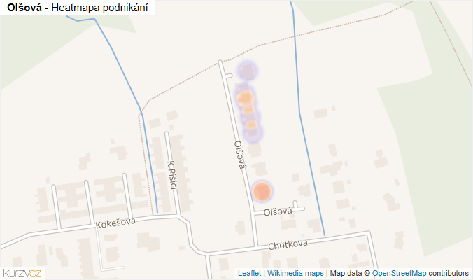 Mapa Olšová - Firmy v ulici.