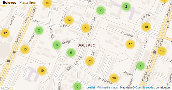 Mapa Bolevec - Firmy v části obce.