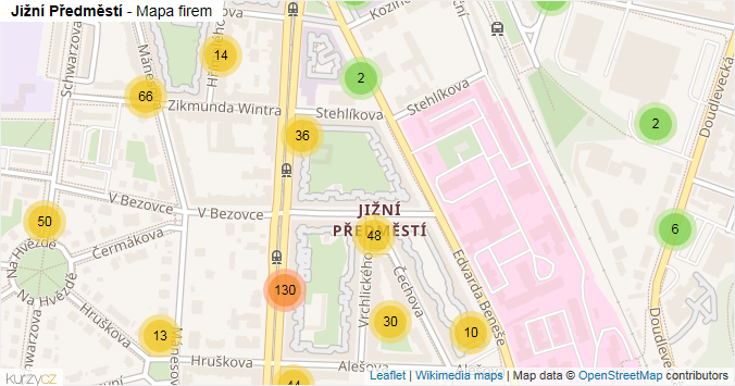 Mapa Jižní Předměstí - Firmy v části obce.