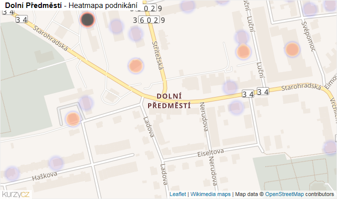 Mapa Dolní Předměstí - Firmy v části obce.