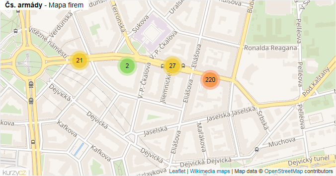 Mapa Čs. armády - Firmy v ulici.
