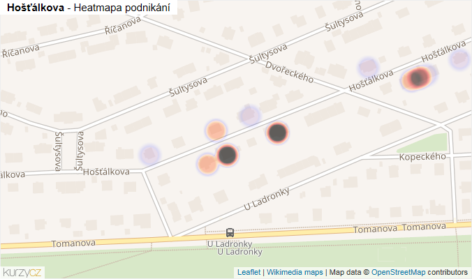 Mapa Hošťálkova - Firmy v ulici.