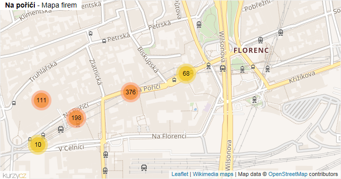 Mapa Na poříčí - Firmy v ulici.