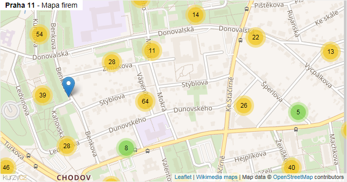 Mapa Praha 11 - Firmy v městské části.