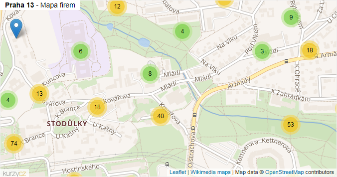 Mapa Praha 13 - Firmy v městské části.