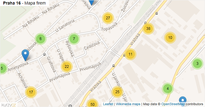 Mapa Praha 16 - Firmy v městské části.