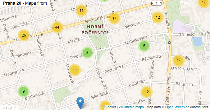 Mapa Praha 20 - Firmy v městské části.