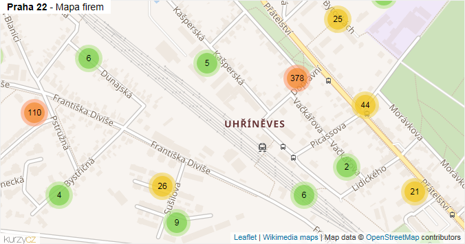 Mapa Praha 22 - Firmy v městské části.