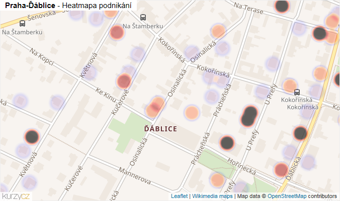 Mapa Praha-Ďáblice - Firmy v městské části.