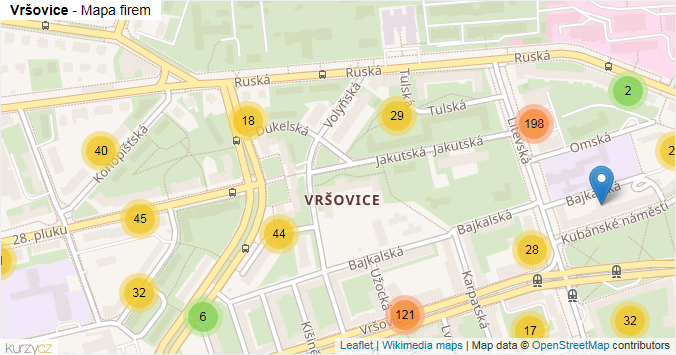 Mapa Vršovice - Firmy v části obce.
