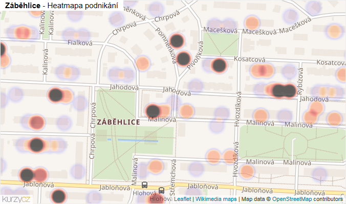 Mapa Záběhlice - Firmy v části obce.
