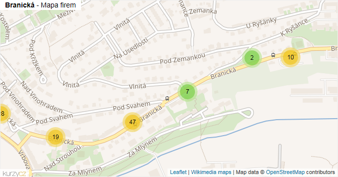 Mapa Branická - Firmy v ulici.