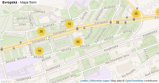 Mapa Evropská - Firmy v ulici.