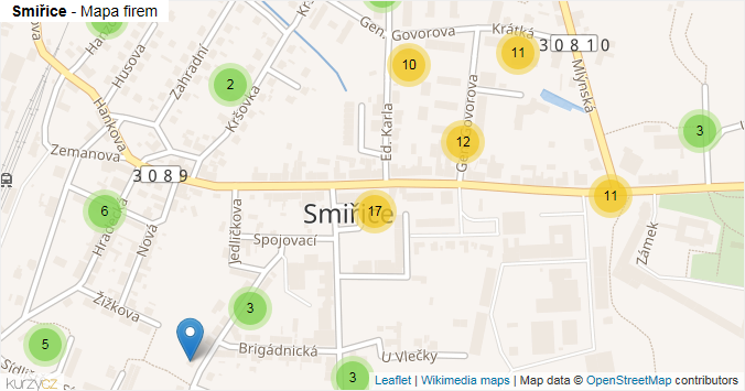 Mapa Smiřice - Firmy v obci.