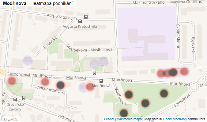 Mapa Modřínová - Firmy v ulici.