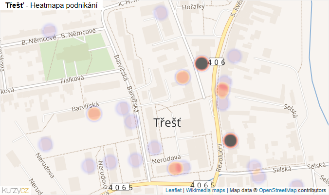 Mapa Třešť - Firmy v části obce.