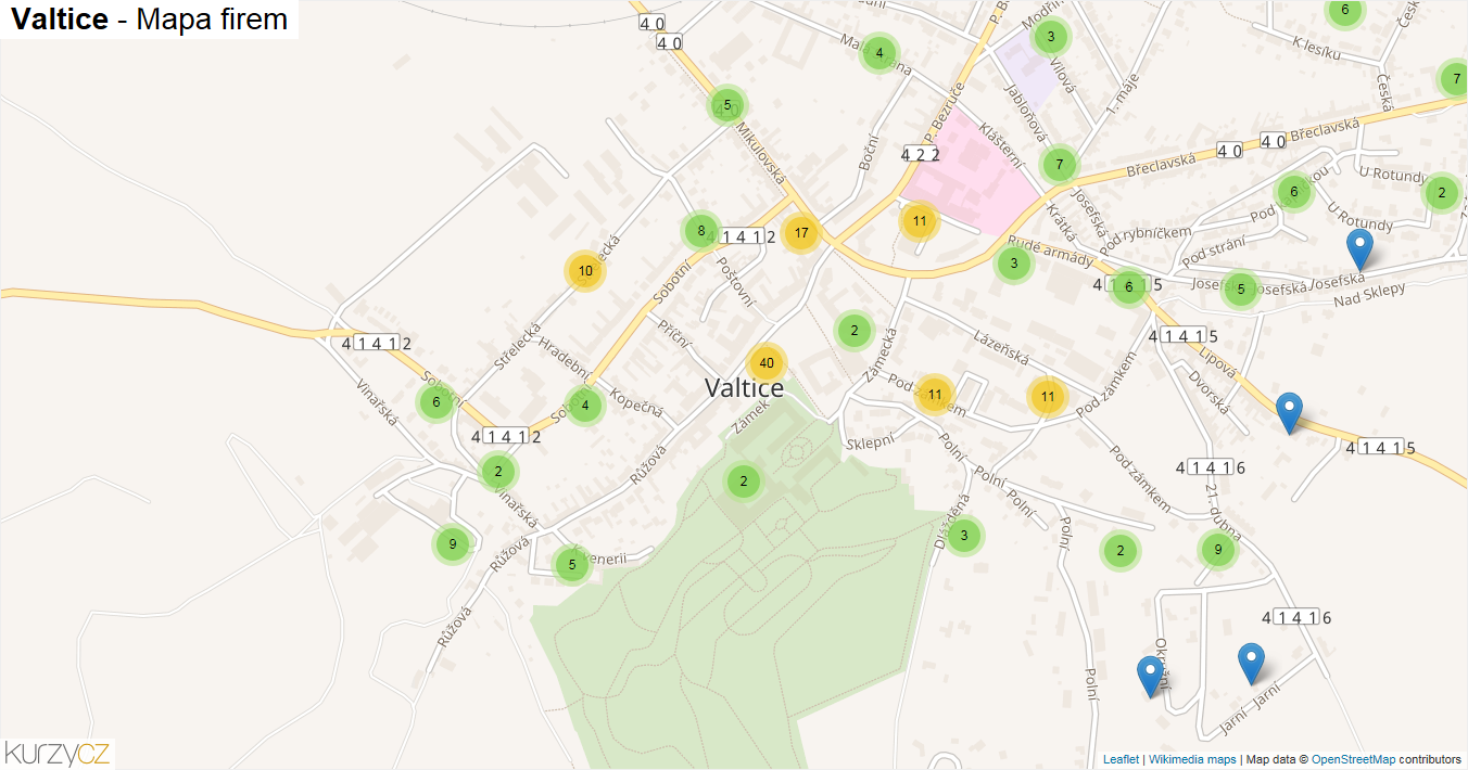Valtice - mapa firem