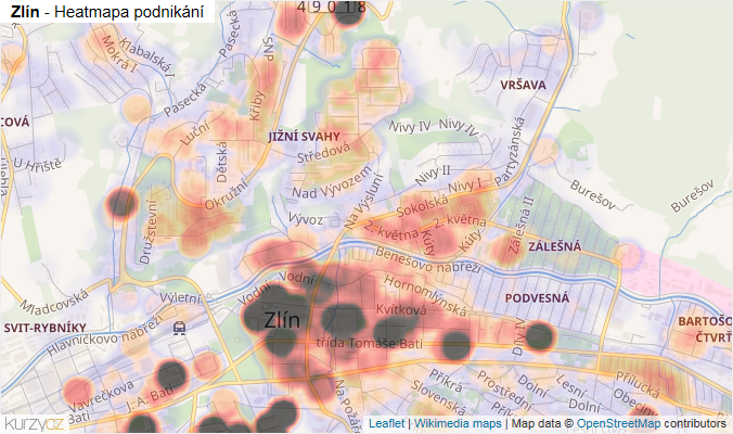 Mapa Zlín - Firmy v obci.