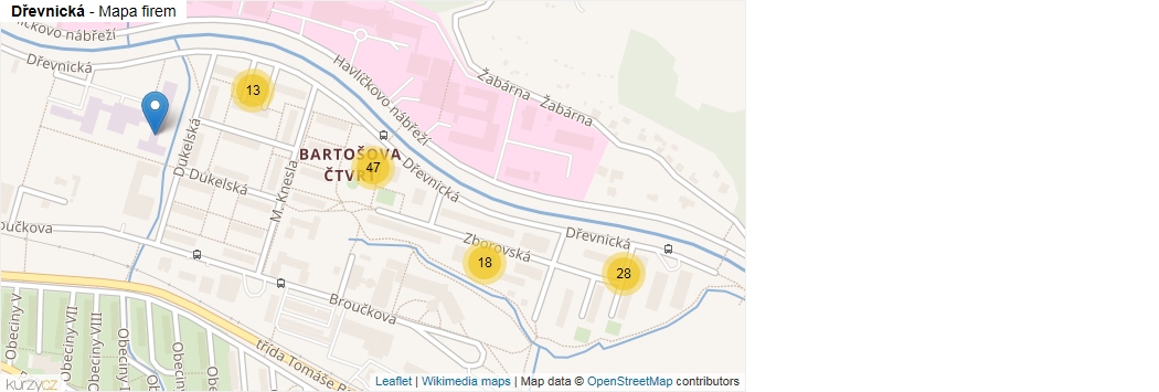 Mapa Dřevnická - Firmy v ulici.