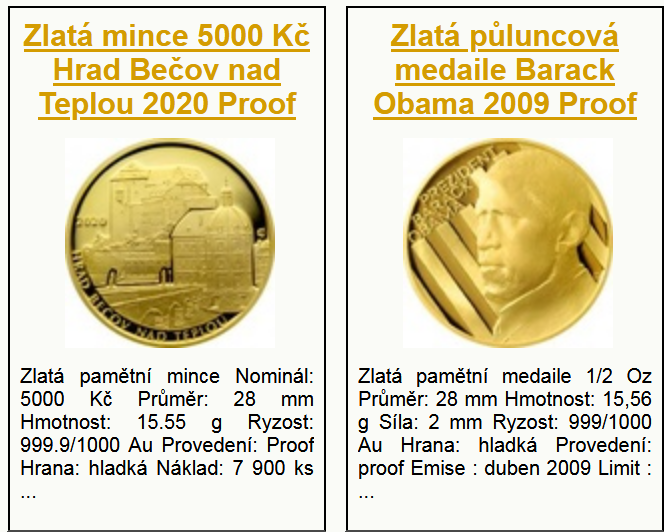 Katalog zlatých mincí