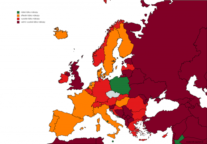 Seznam zemí nebo jejich částí s nízkým, středním, vysokým a velmi vysokým rizikem výskytu onemocnění covid-19 s účinností od 4. 10. 2021